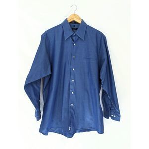 DKNY Men Dress Shirt Business Casual Button Up Blue 16.5 32/33 Large